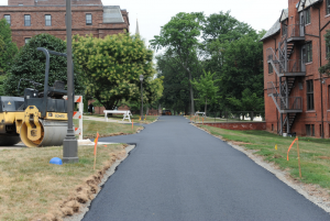 The new asphalt path on College Row is 13-feet wide. 