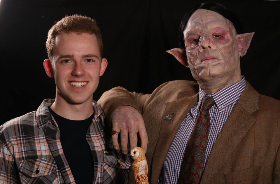 At left, James Forster '18 spend two months last summer at the Gorton Studios in the U.K. learning about film prosthetics and makeup effects. Pictured at right is an example of some his artistry. 