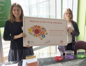 Research Assistant Anna Schwab ’16 and Lab Coordinator Lonnie Bass represented the Cognitive Development Labs at the Connecticut Science Center. 
