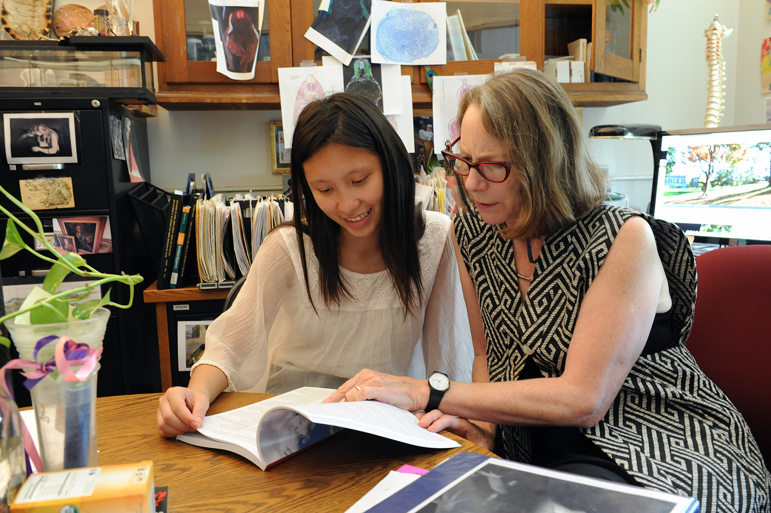 Annie Burke, professor of biology and director of graduate studies, met with Chloe Qiu '19 