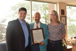Pictured, Jay Hoggard (center) accepted his award from City of Middletown Mayor Dan Drew and Commission on the Arts Chair Jenny Lecce.