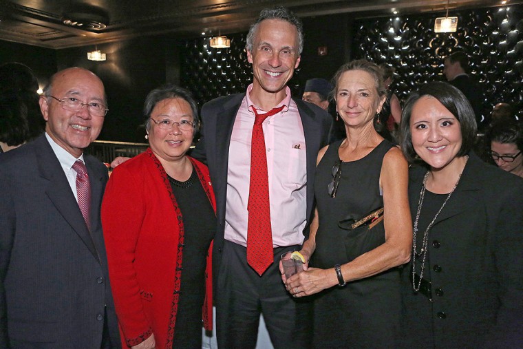 Pictured from left is David Louie, Daphne Kwok ’84, Wesleyan President Michael Roth ‘78, University Professor of Letters Kari Weil, and Saeyun Lee ’93.