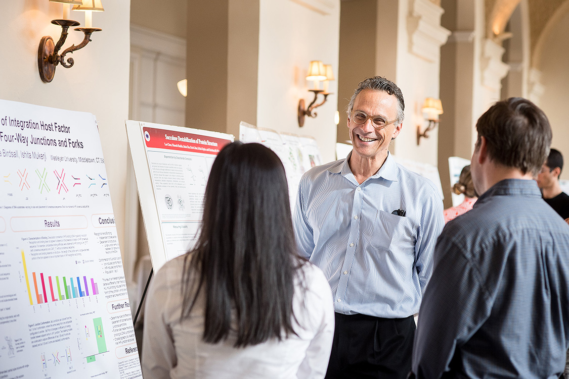 Wesleyan President Michael Roth attended the Molecular Biophysics Retreat Oct. 22 and spoke to students and graduate students about their ongoing research.