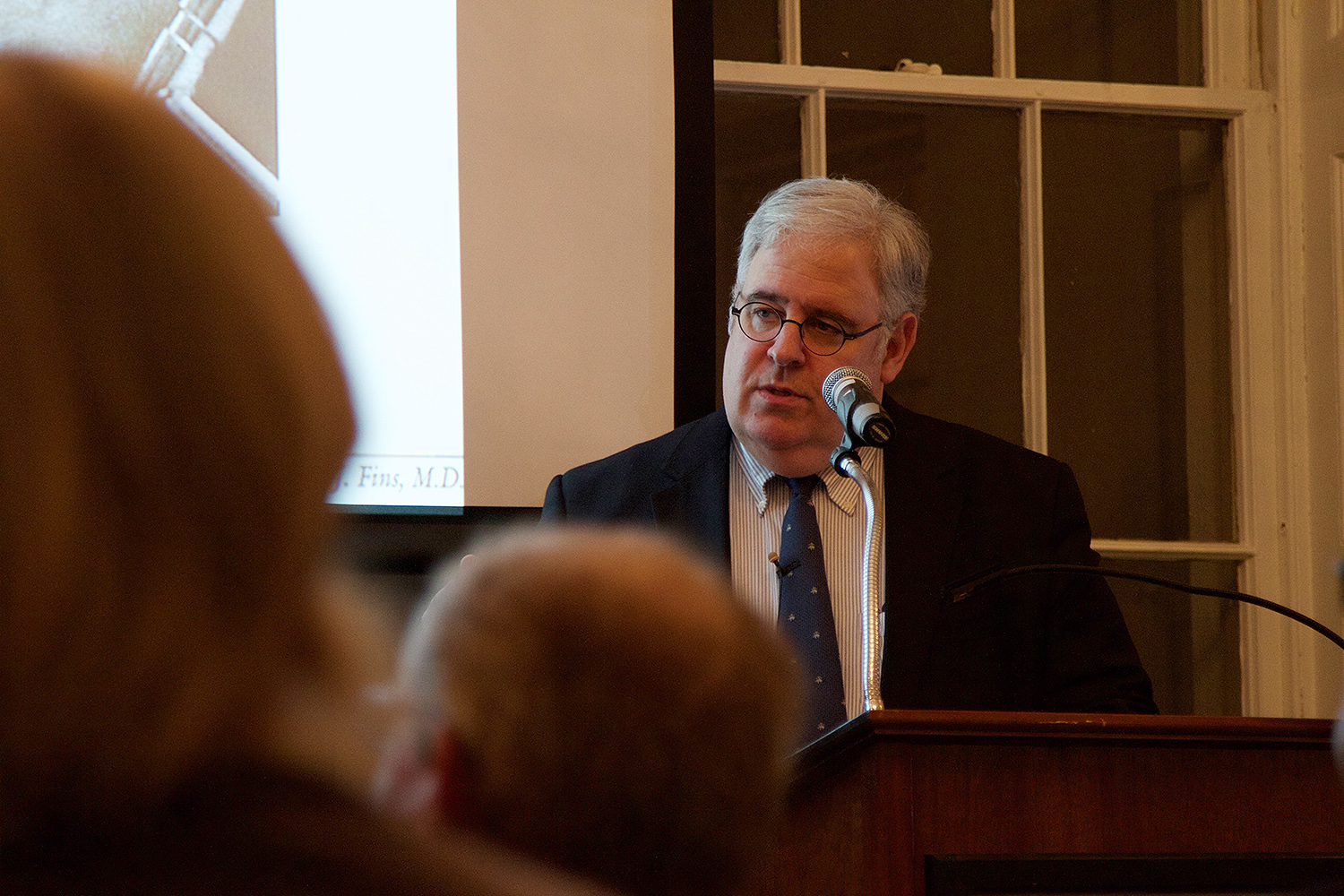 Former Wesleyan Trustee Dr. Joseph Fins, M.D. ’82 returned to campus Nov. 5 to speak on “Giving Voice to Consciousness: Neuroscience, Neuroethics and the Law" as part of the Russell House Series on Prose and Poetry. Several students and faculty attended the talk.
