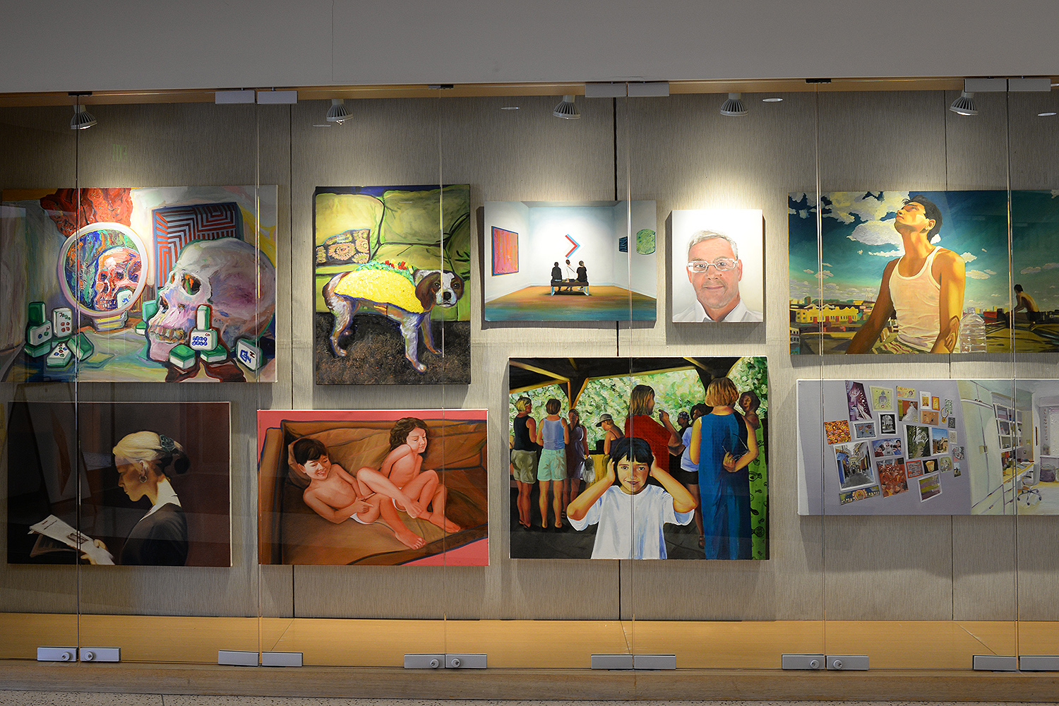 Artwork by Painting I students is on display in Usdan University Center’s gallery this month. 