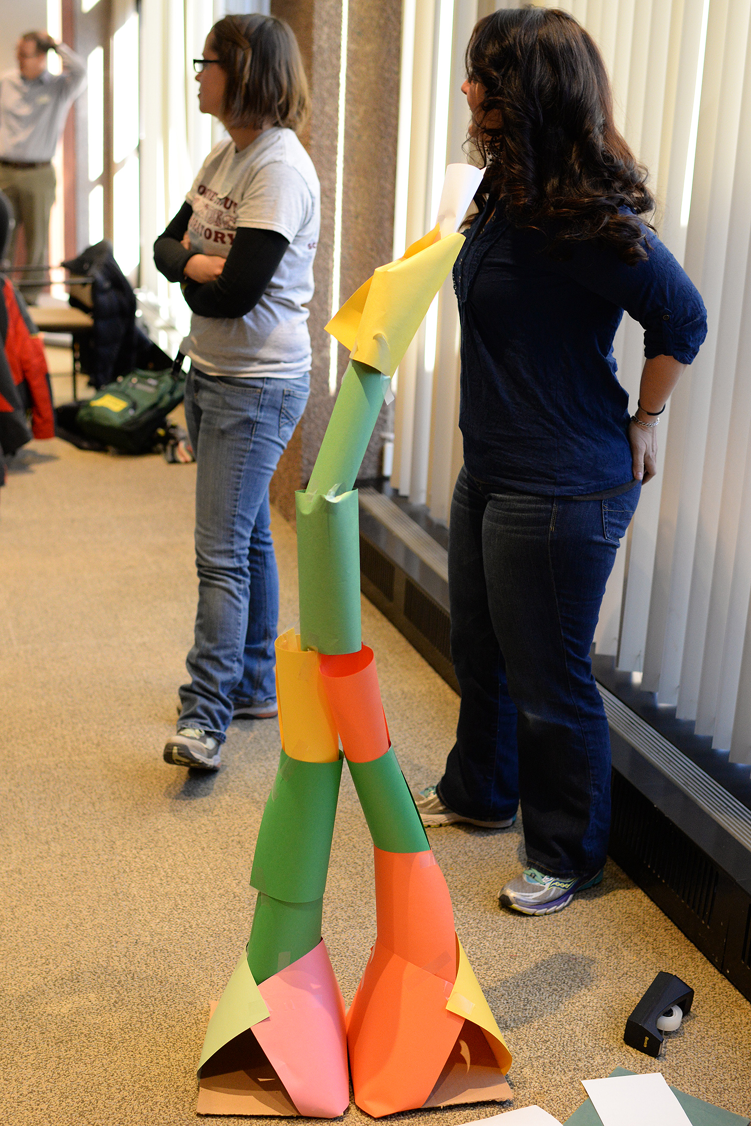 While none of the groups were able to build a five-foot tall structure, the winning group's tower was 54.5 inches high (4.5 feet). 