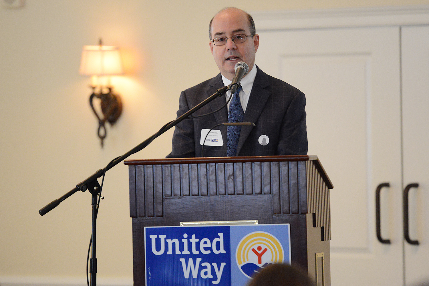 Bill Holder, director of university communications and president of the Middlesex United Way, led the annual meeting at the Riverhouse at Goodspeed Station in Haddam, Conn. Wesleyan has a long history of employees giving to the United Way. Since 2001, employees have donated $1.7 million to the cause.