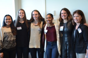 Julie Bennett ’00 had the opportunity to connect with Wesleyan Women's basketbal current team members and Coach Kate Mullen (right).