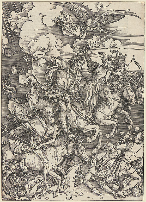 Albrecht Dürer's woodcut "The Four Horsemen," is a gift from George W. Davison, 1939. 