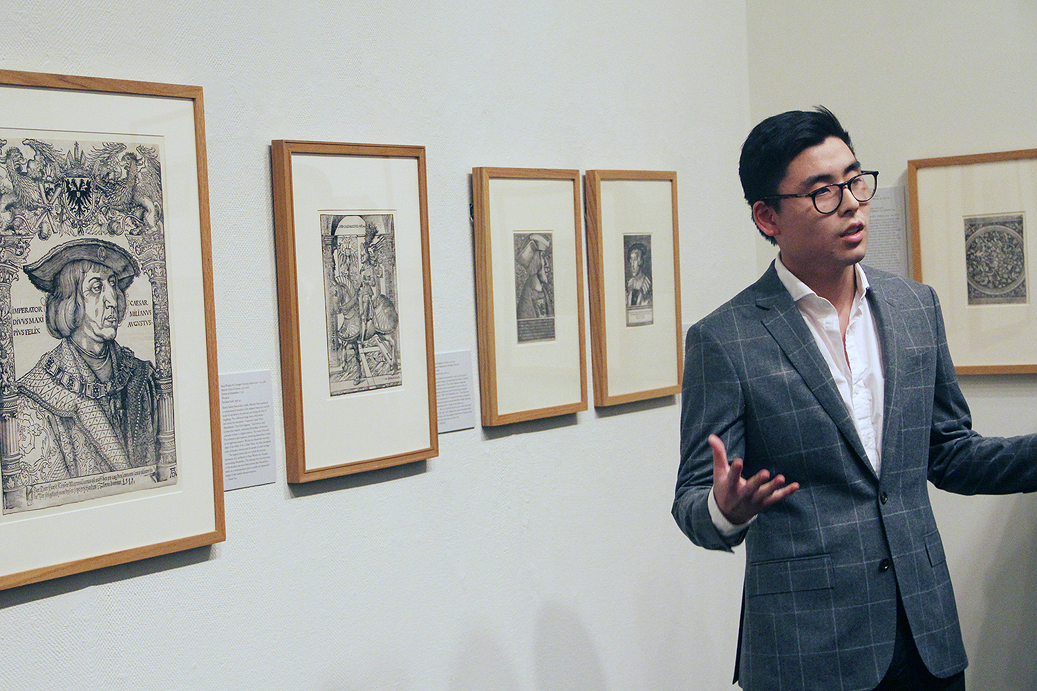 Daniel Lee '16 spoke about the prints commissioned by Holy Roman Emperor Maximilian I (1459-1519).