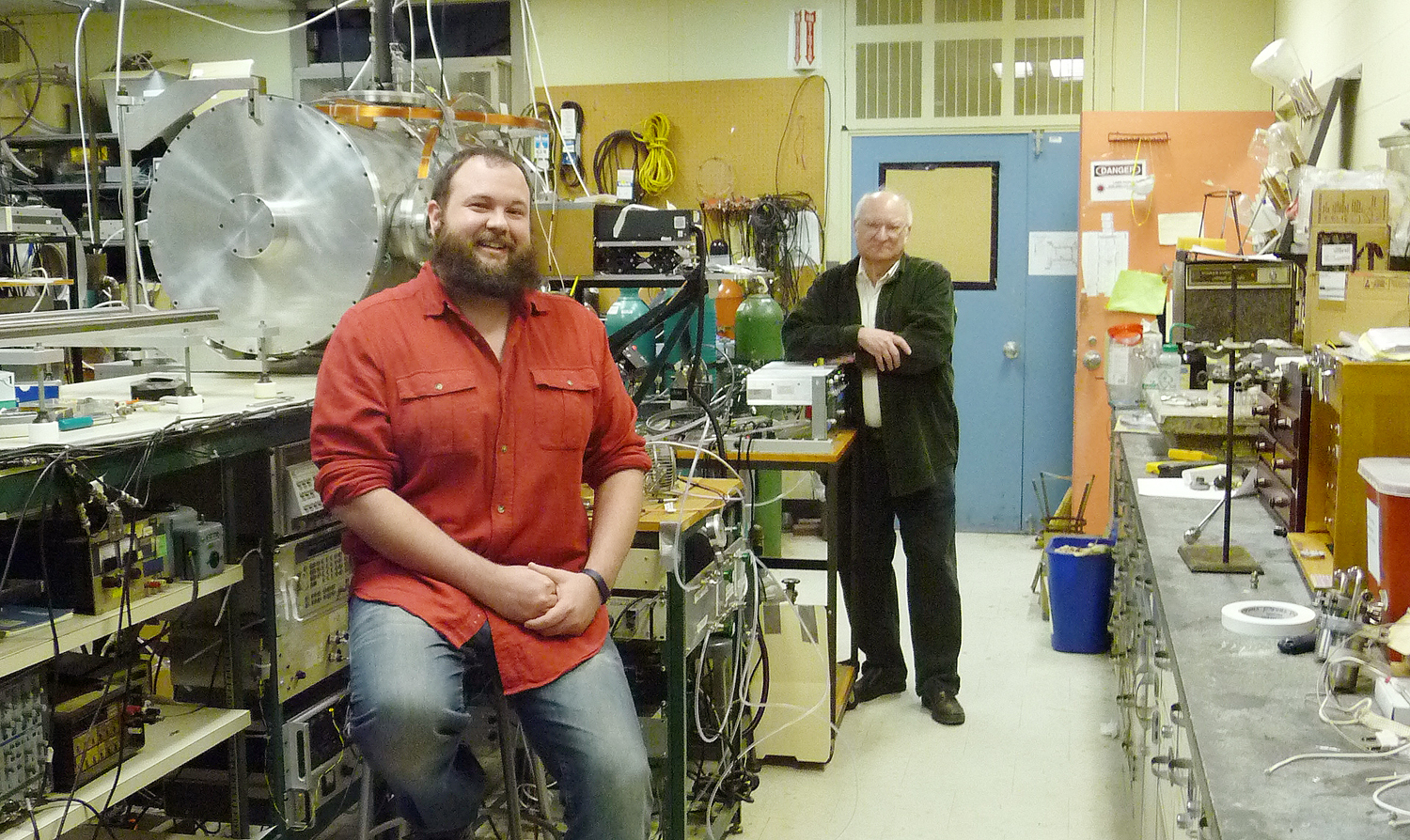 Dan Obenchain,a PhD candidate in chemistry, has been awarded the prestigious Alexander von Humboldt Research Fellowship to study microwave spectroscopy in Germany. He's pictured here with his Wesleyan advisor, Stew Novick, professor of chemistry.