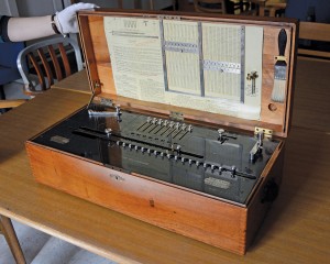“The Millionaire” Mechanical Calculator. Useful for determining distances to stars, this late 19th-century calculator had high precision (eight significant figures) and is still in perfect working order. (Photo by John Van Vlack)