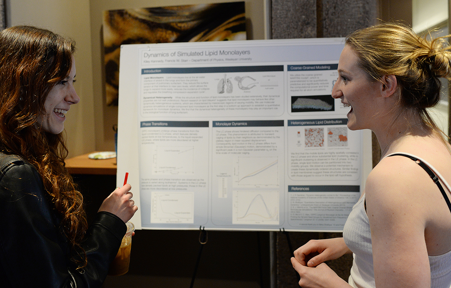 Kiley Kennedy ’16 exhibited her research “Dynamics of Simulated Lipid Monolayers.” Francis Starr, director of the College of Integrated Sciences, professor of physics, served as her faculty advisor. 