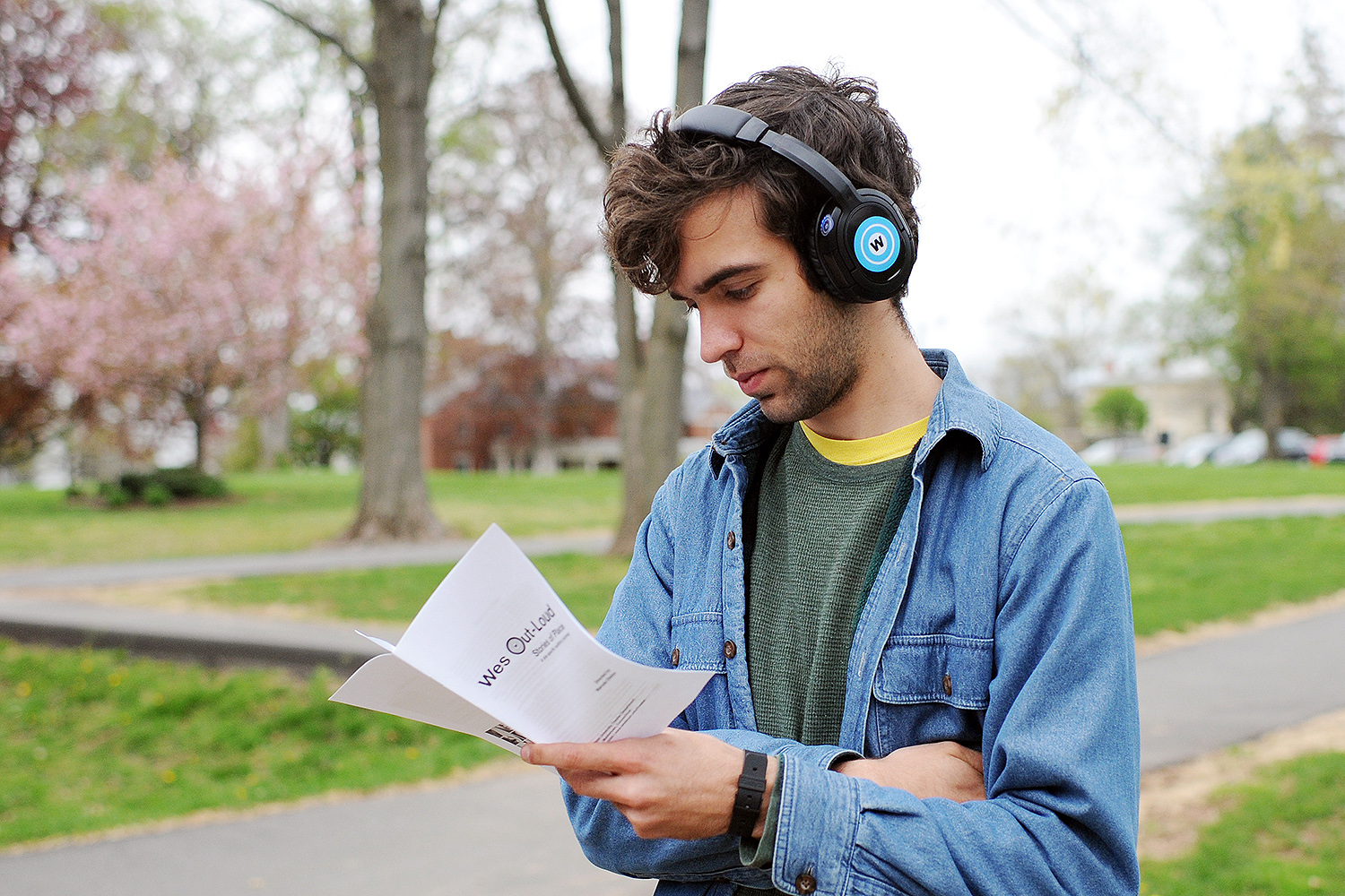 During the "Wes Out-Loud" performance, audience members wore wireless headsets to listen to recorded stories of place created for various sites on campus. 