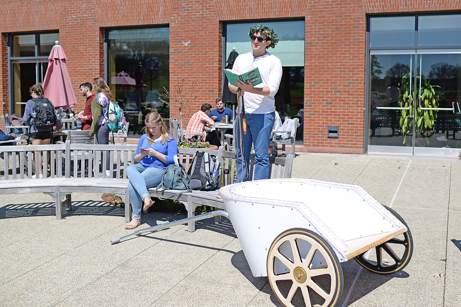 As part of WesFest and Homerathon, students and admitted students took turns reading the Odyssey at various locations on campus. 