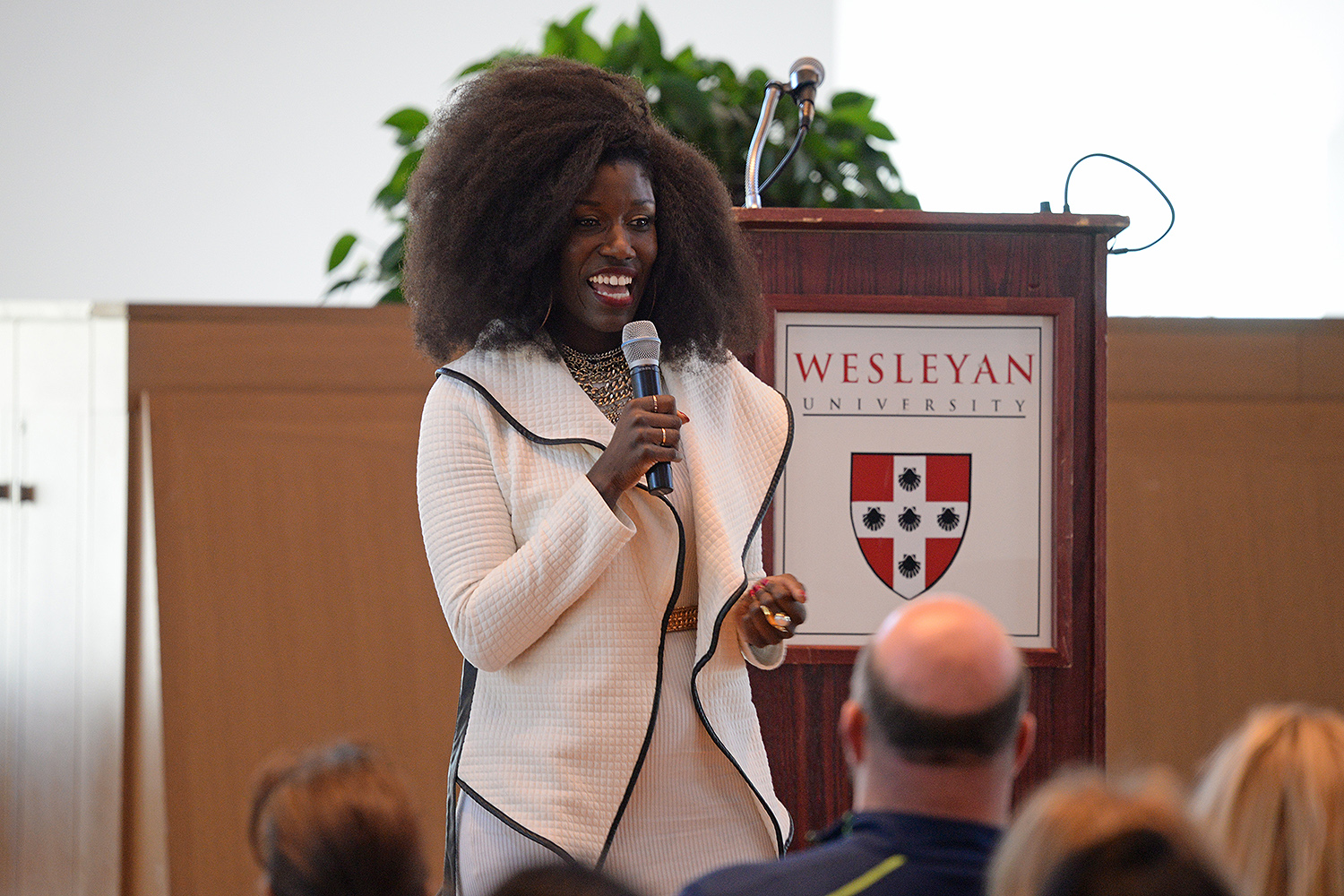 Bozoma Saint John '99, head of global consumer marketing for Apple Music and iTunes, delivered the WesFest keynote address on April 15 in Beckham Hall.