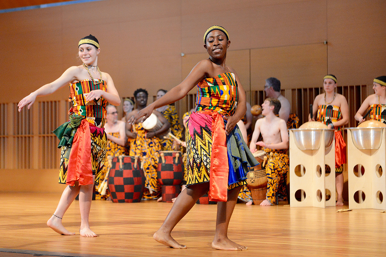 The afternoon concert featured Wesleyan's  West African Drumming and Dance Ensemble, Tufts University's Kiniwe Ensemble with the Agbekor Drum and Dance Society, University of Massachusetts Dartmouth's Kekeli African Music and Dance Ensemble, Berklee College of Music's West African Drum and Dance Ensemble, Montclair State University's West African Drumming and Dance Ensemble with the Rhythm Monsters, and Ayanda Clarke '99.