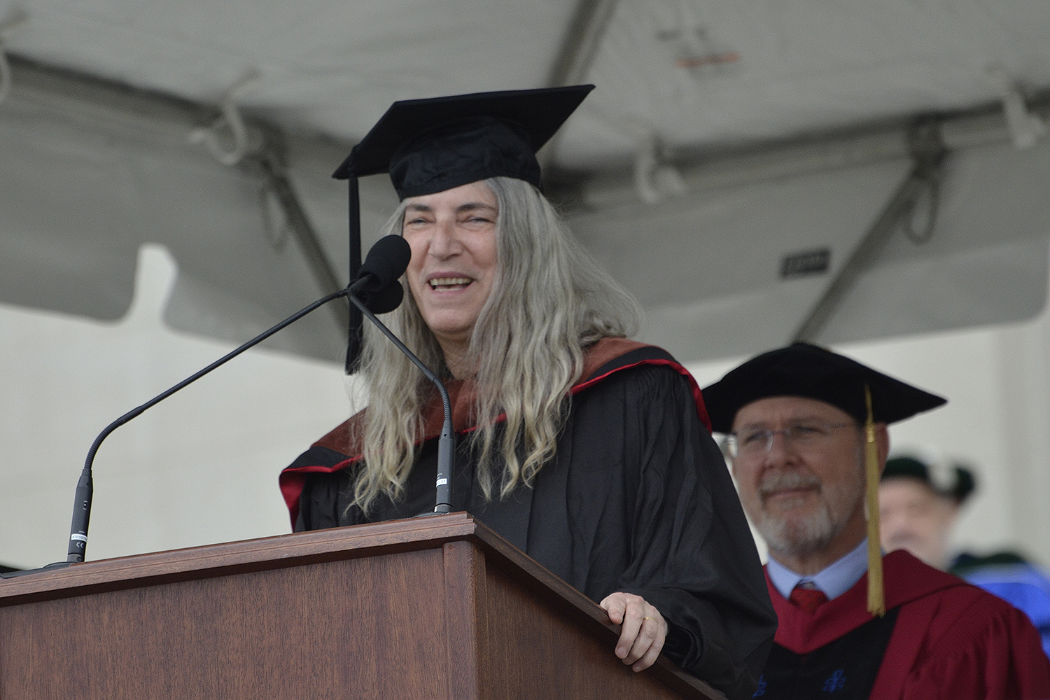 Patti Smith delivers remarks at Commencement. (Photo by John Van Vlack)