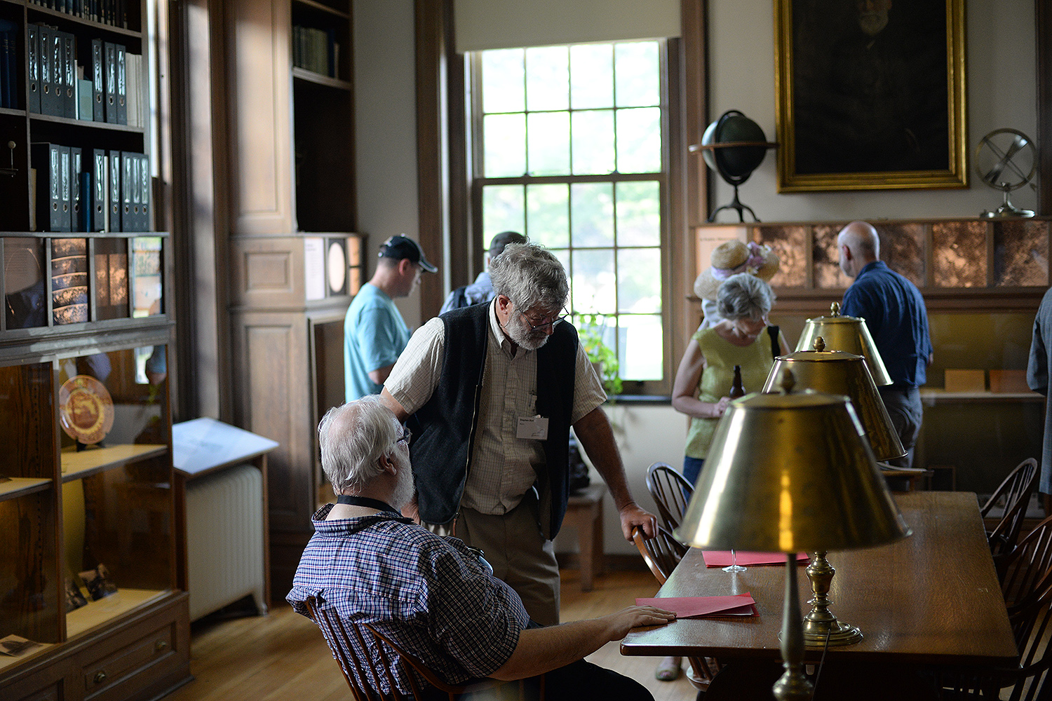 Guests visited the historical exhibit commemorating the observatory's centennial in the building's library.