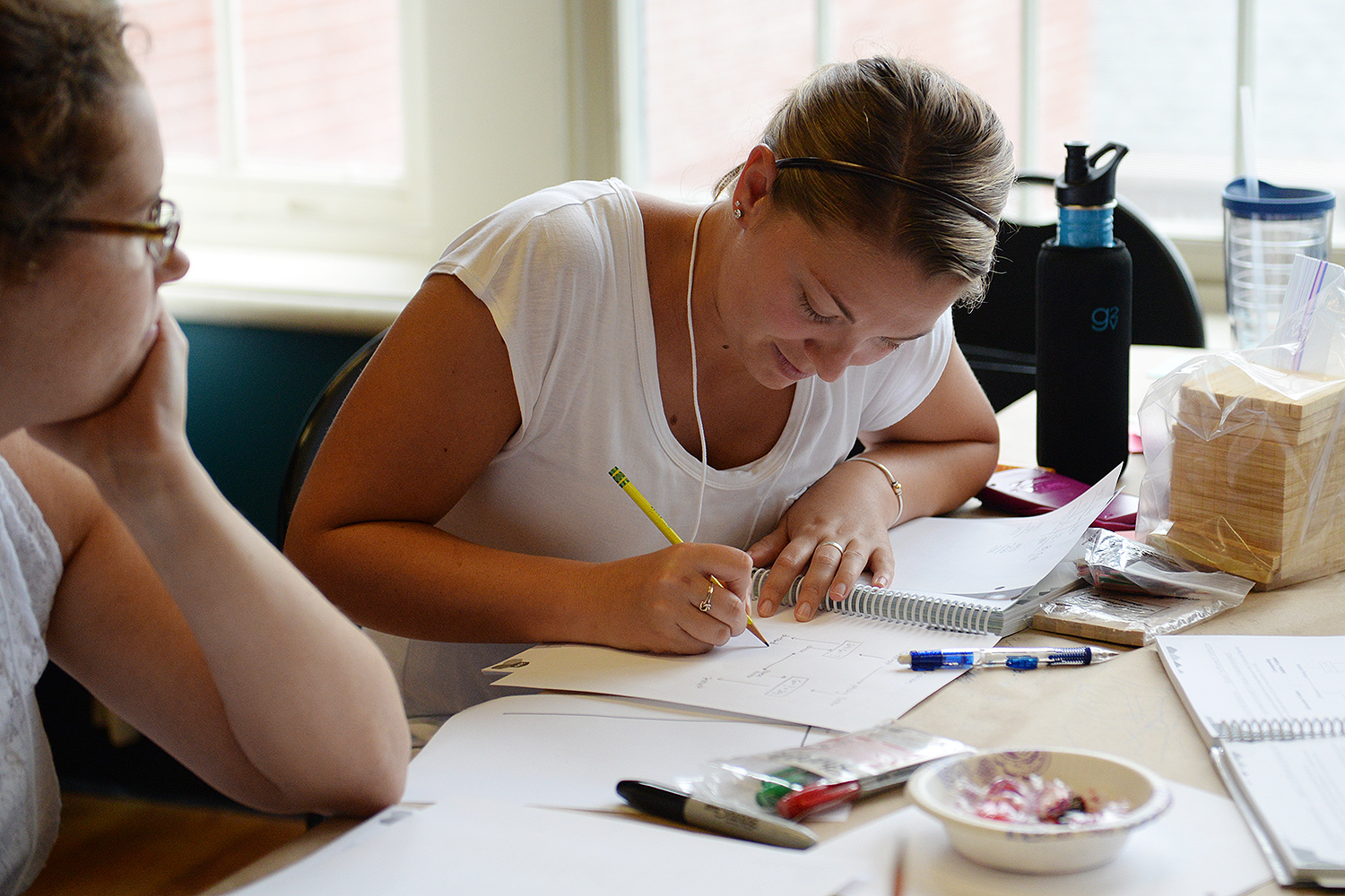 Teachers work on material at the math institute.