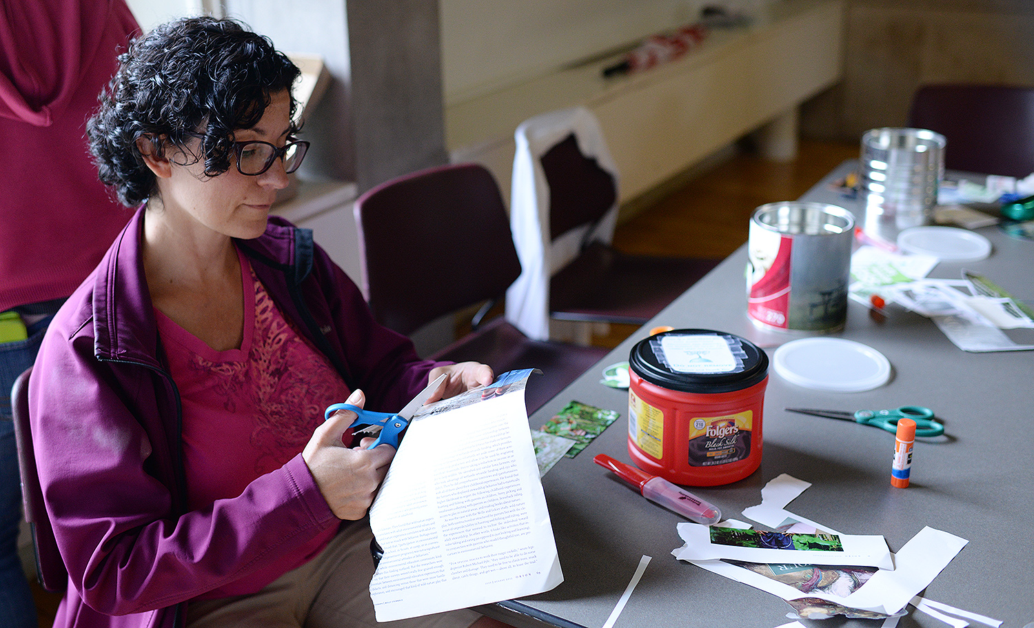 Jennifer Platt, manager of printing services, gets crafty with her mini-bin. 