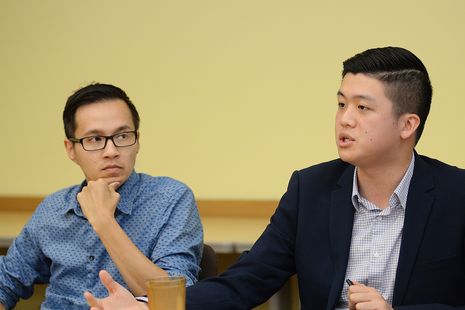 Long Bui, visiting assistant professor of American studies, and Alton Wang '15 moderated the discussion. While at Wesleyan, Wang studied sociology and government, chaired the Asian American Student Collective and taught a course on Asian American history. He currently works in Washington D.C. engaging voters at Asian and Pacific Islander American Vote and serves on the Board of Directors for the Conference on Asian Pacific American Leadership.