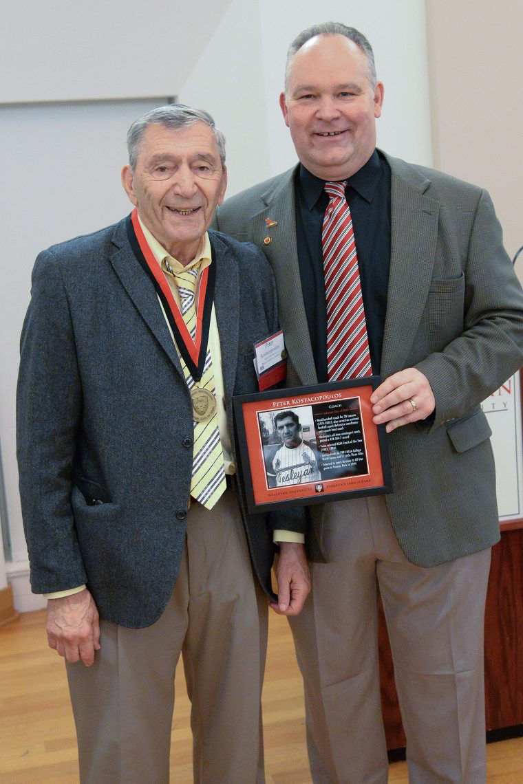 Peter "Kosty" Kostacopoulos is the all-time winningest coach at Wesleyan. He served as the head baseball coach for 28 seasons, from 1974-to-2001, and also acted as an assistant football coach. During his tenure at the helm of the baseball program, the Cardinals posted a 478-304-7 record, which is good for a .610 winning percentage. He led Wesleyan to 11 Little Three titles, and a NCAA College World Series appearance in 1994, earning NCAA Coach of the Year honors as the Cardinals finished as runner-up. Kostacopoulos made lifelong friendships to his former players and made his student-athletes better on and off the field. He was a recruiter, motivator and game planner, and he earned the respect of his players.
