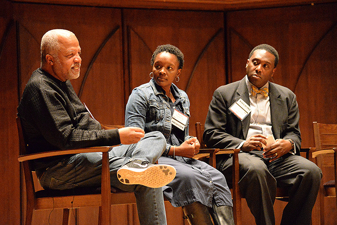 "Are we doing the job we should be doing, if we don't seek students from a lower socioeconomic rung?" asked Allen Green P’19 on the topic of access and affordability in higher education, at this year's Dwight L. Greene Symposium. (Photo by John Van Vlack)