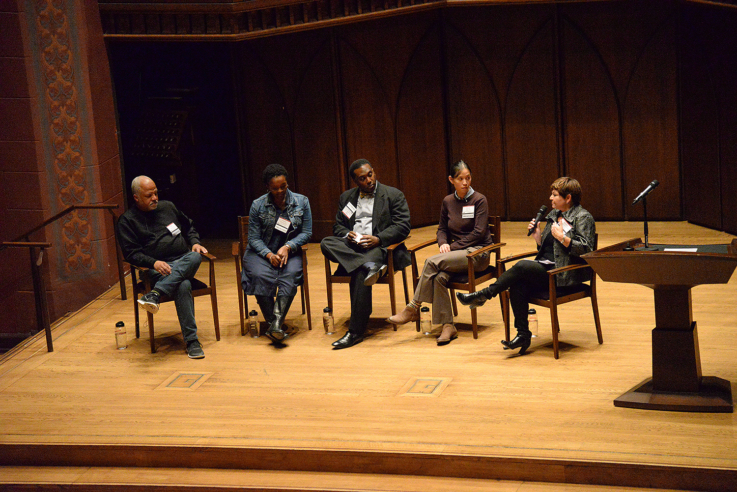 The 24th Annual Dwight L. Greene Symposium, held in conjunction with Family Weekend, focused on “Opportunities and Challenges in Higher Ed." Speakers at the 2016 Dwight Greene were Al Green p’16, Tracy Gardner, moderator C. Andrew McGadney ’92, Assistant Professor of PhysicsRenee Sher ’11, and Marina Melendez ’83, MALS ’88. (Photo by John Van Vlack)