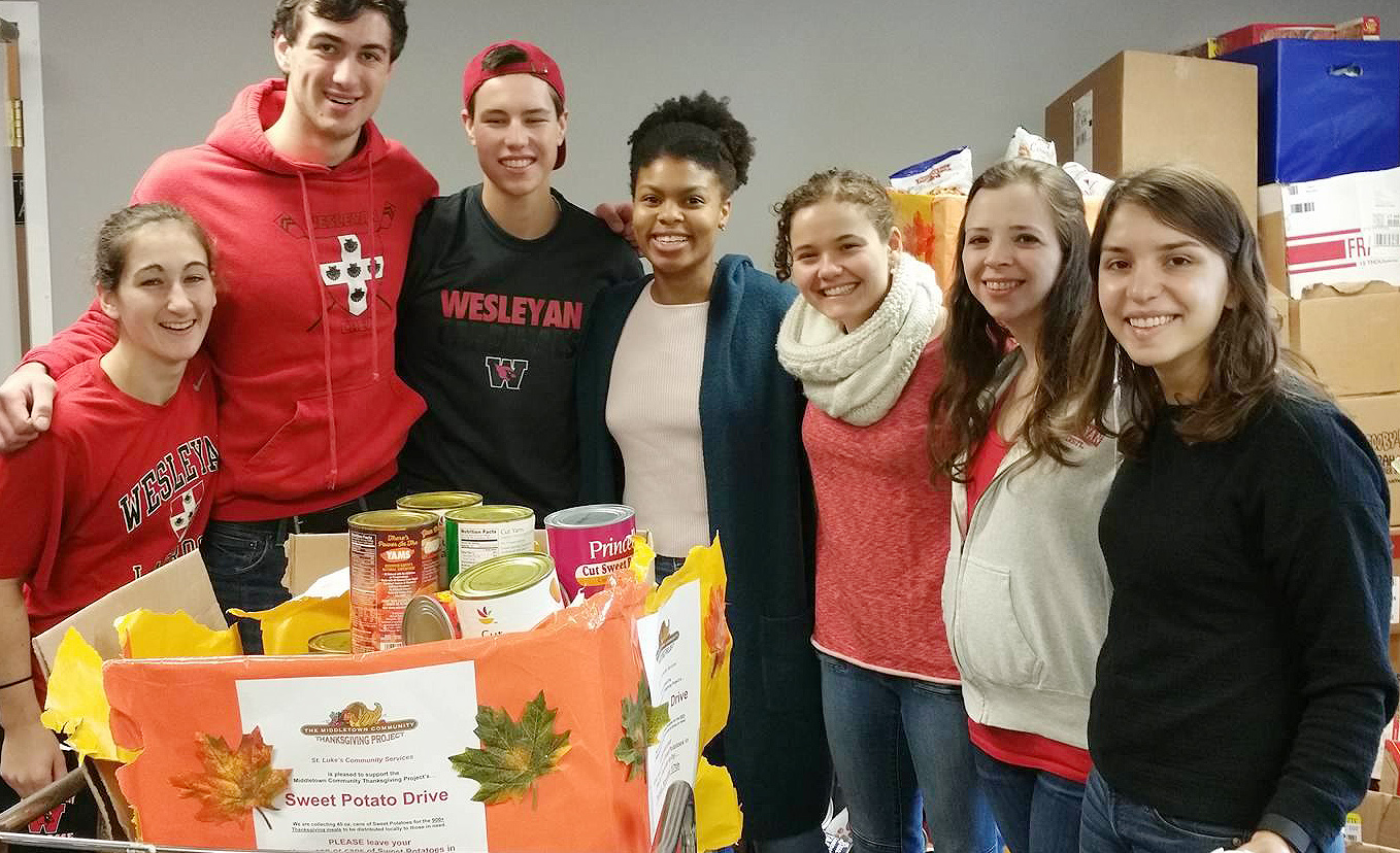 On Nov. 21, Wesleyan students and staff helped stuff 1,000 boxes with everything families will need for a Thanksgiving dinner celebration.