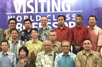 Sumarsam, pictured third from left in the top row, joined 40 scholars for the "Visiting World Class Professors" conference in December. 