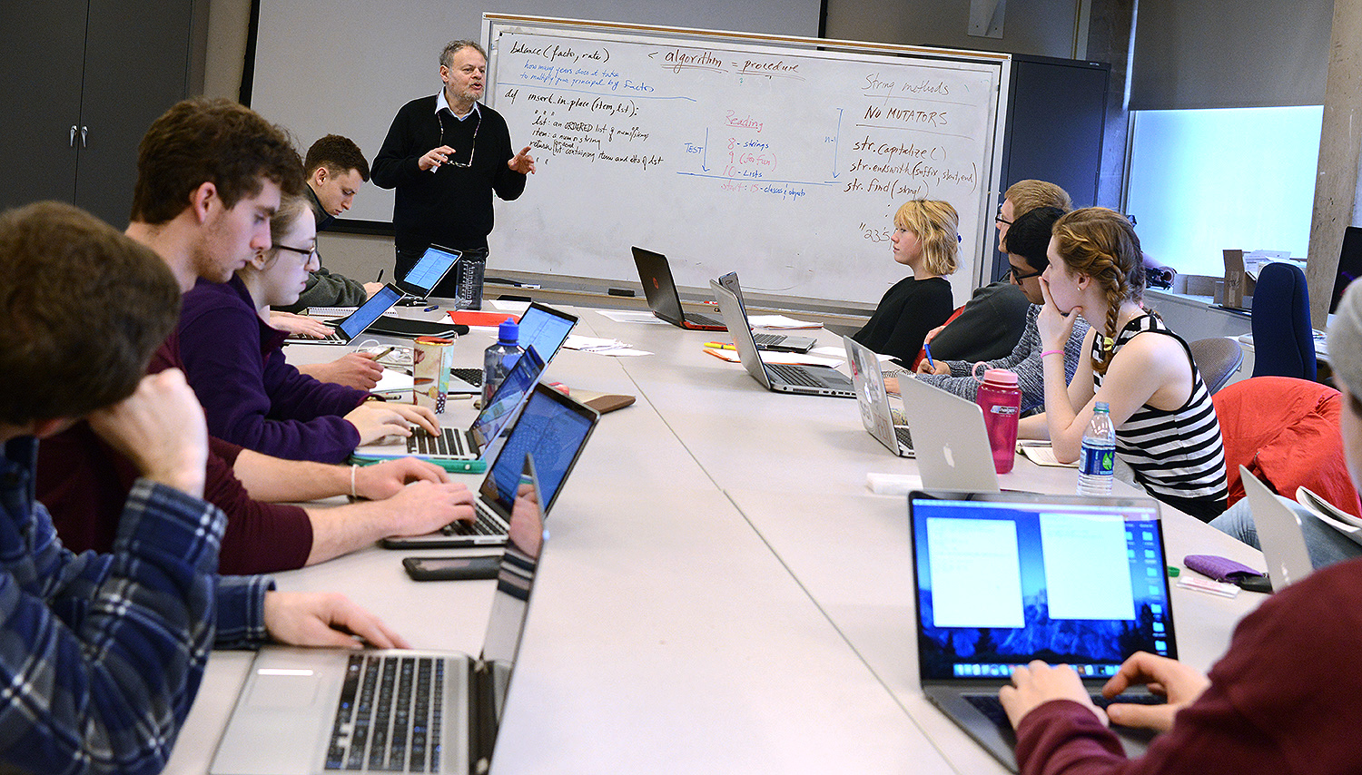 James Lipton, professor of computer science, teaches Introduction to Programming on Jan. 9. His class is one of seven being taught this January during Wesleyan's fourth Winter Session. 