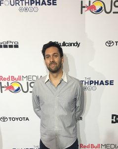 Jonathan Hecht ’04, whose company, Venn Art, finds the perfect music for commercial clients, was photographed at the premiere of a snowboarding documentary he worked on for Red Bull, The Art of Flight.