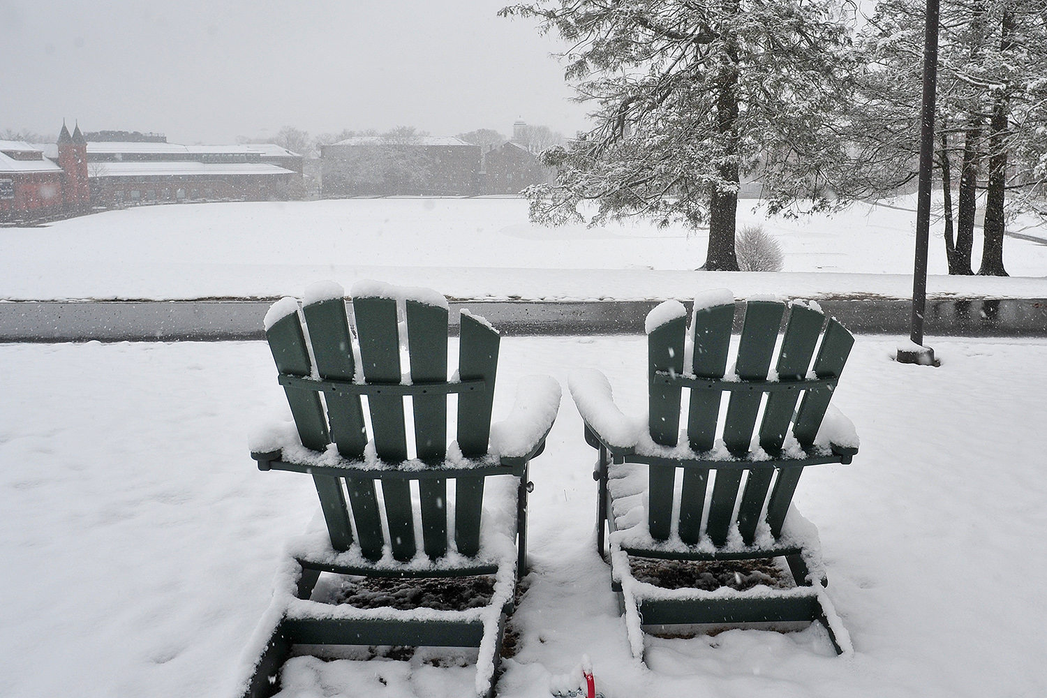 Enjoy spring break from these lounge chairs on Foss Hill. 