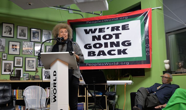 Angela Davis speaks at the Unity Rally. (Photo by Gabe Hurlock '20)