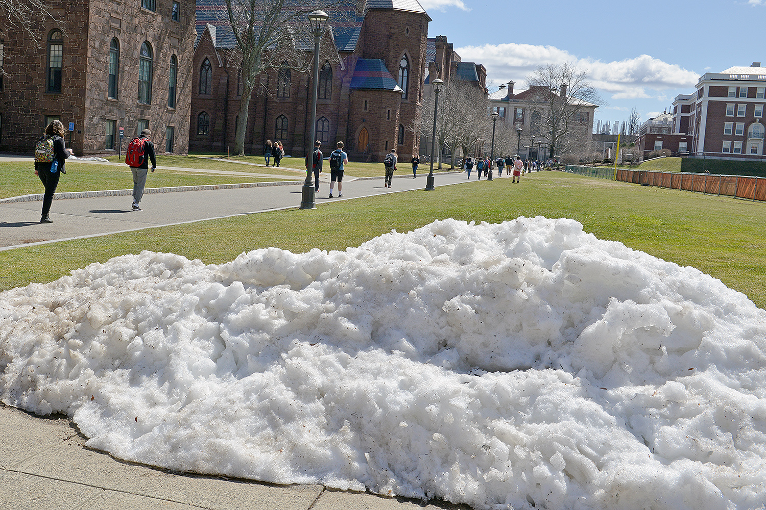 Snow heaps on campus began to melt on March 29. 