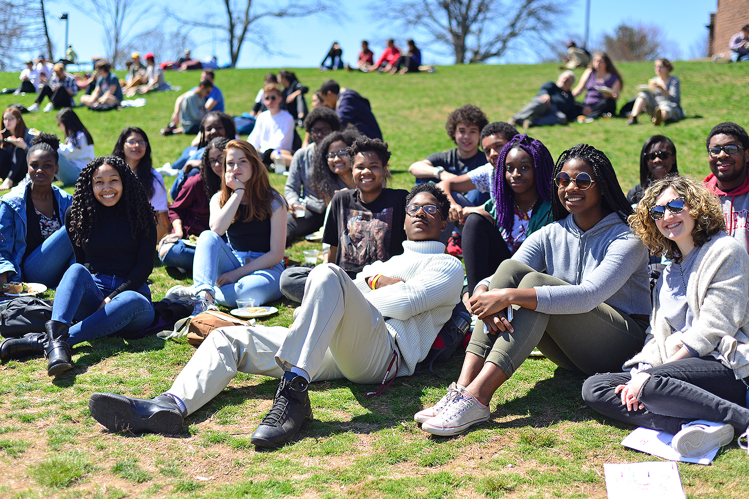 Admitted Class of 2021 students gather on Foss Hill April 14 during the WesFest picnic. 