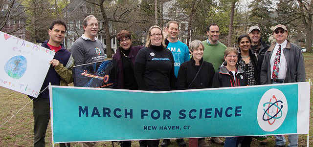 Professor Laura Grabel, pictured sixth from left, attended the March for Science in New Haven, Conn. 