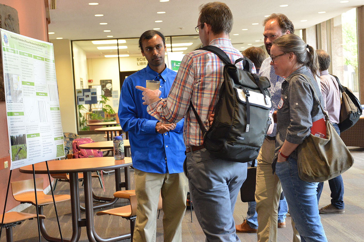 During the 30th Keck Geology Consortium Symposium on April 29, Wesleyan hosted a poster session at Exley Science Center. Several students from the Department of Earth and Environmental Sciences shared their research, as did students visiting from other universities who are part of the Keck Geology Consortium. 