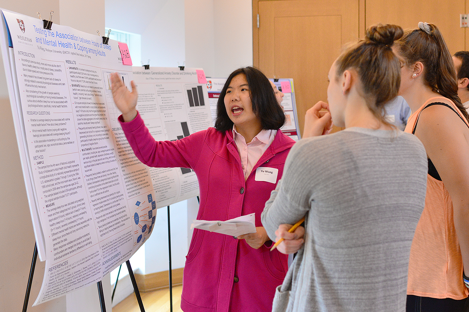 Yu Wang '19 spoke about her research titled "Testing the Association between Hours of Sleep and Mental Health and Coping among Adults."