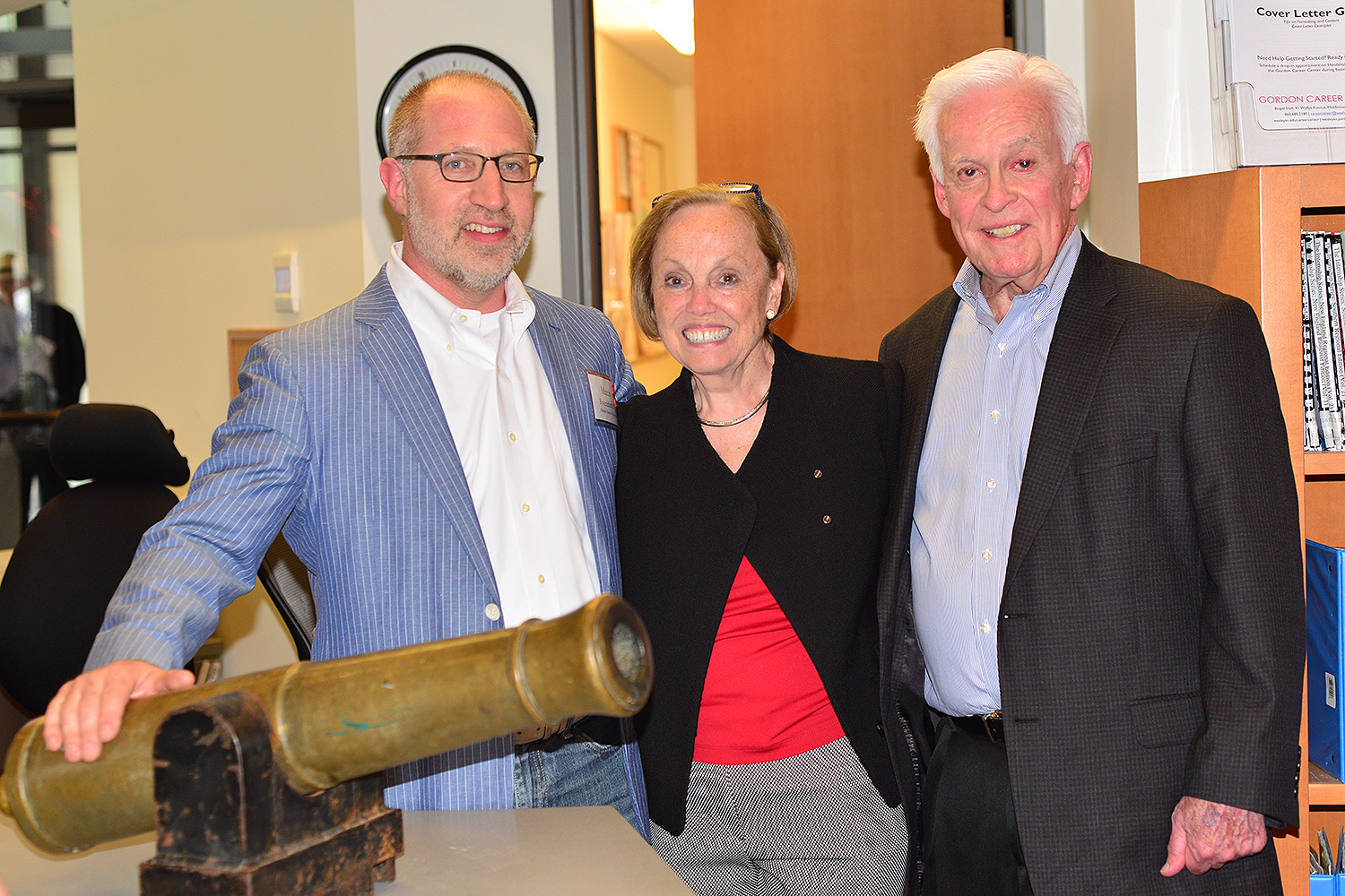Muzzy Rosenblatt '87, Gina Driscoll and John Driscoll caught a glimpse of the historic Douglas Cannon, which made an appearance during Reunion & Commencement Weekend. 