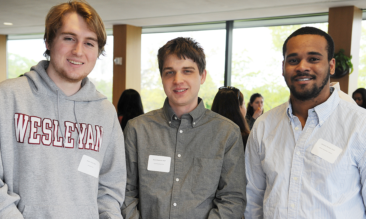 Aidan Stone ’17 received the Bradley Prize for excellence in chemistry; Daniel Esposito ’17 received the Scott Biomedical Prize; and Dominic Brown ’18 received the White Fellowship for excellence in history. 