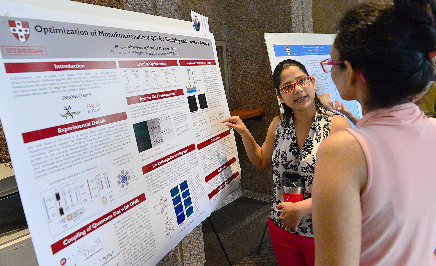 Megha Khandelwal presented her physics research titled “Optimization of Monofunctionalized QD for Studying Endonuclease Activity.” Her advisor is Candice Etson, assistant professor of physics.