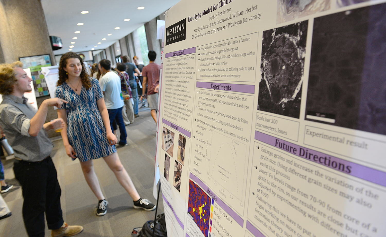 Research poster presentations were made by students studying astronomy, biology, chemistry, earth and environmental sciences, math and computer sciences, molecular biology and biochemistry, physics, psychology and quantitative analysis.