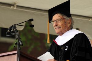 Richard Winslow '40 received a Doctor of Letters at the 2010 Commencement. President Roth announced the establishment of the Richard K. Winslow chair in music, made possible by a generous gift from the Mayer & Morris Kaplan Family Foundation. (Photo by Bill Burkhart)