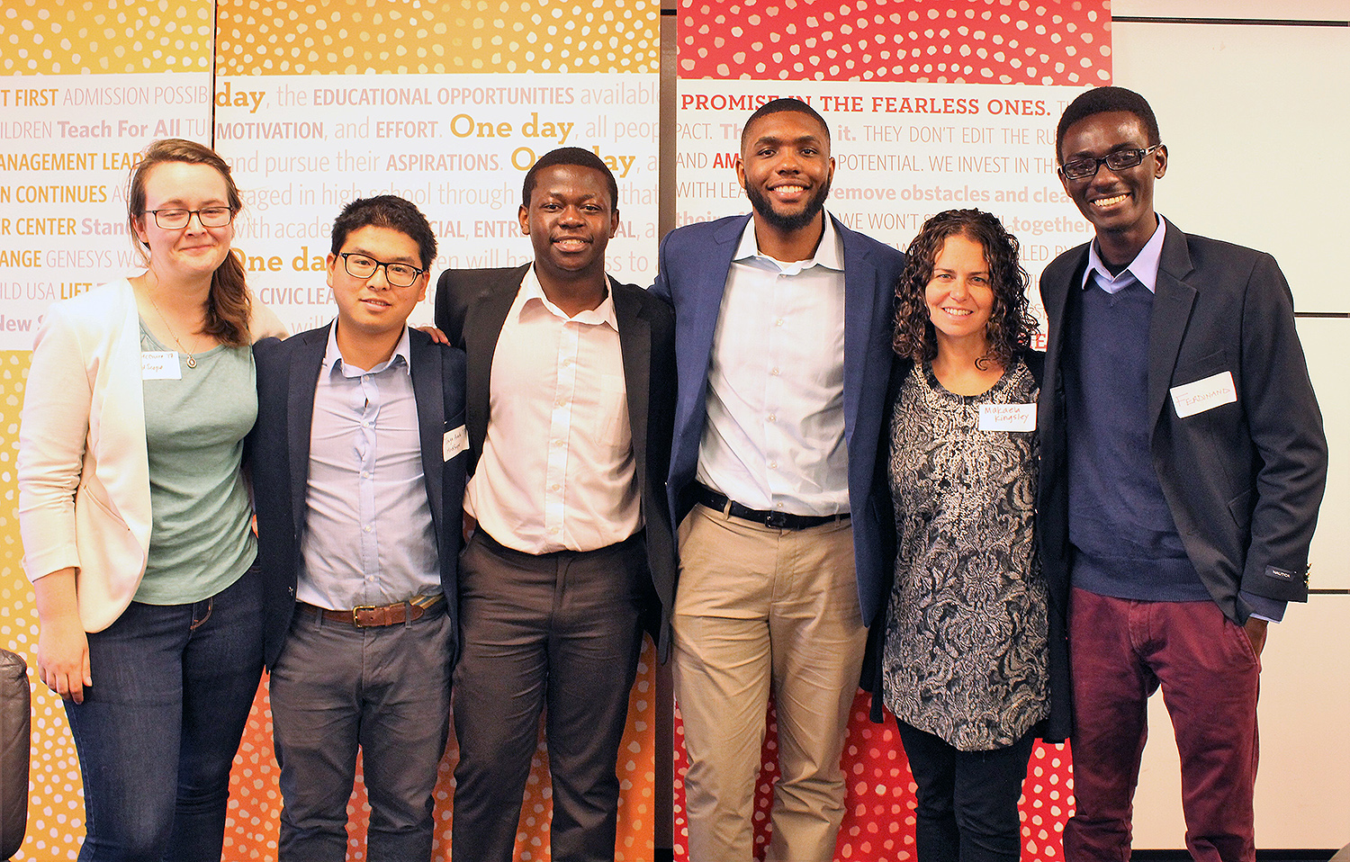 Siri McGuire '17, Taiga Araki ’17, Alvin Chitena ’19, AJ Wilson ’18, Makaela Kingsley '98 (director of the Patricelli Center for Social Entrepreneurship) and Ferdinand Quayson ’20 attended the Clinton Global Initiative University (CGI U) Conference in Boston.