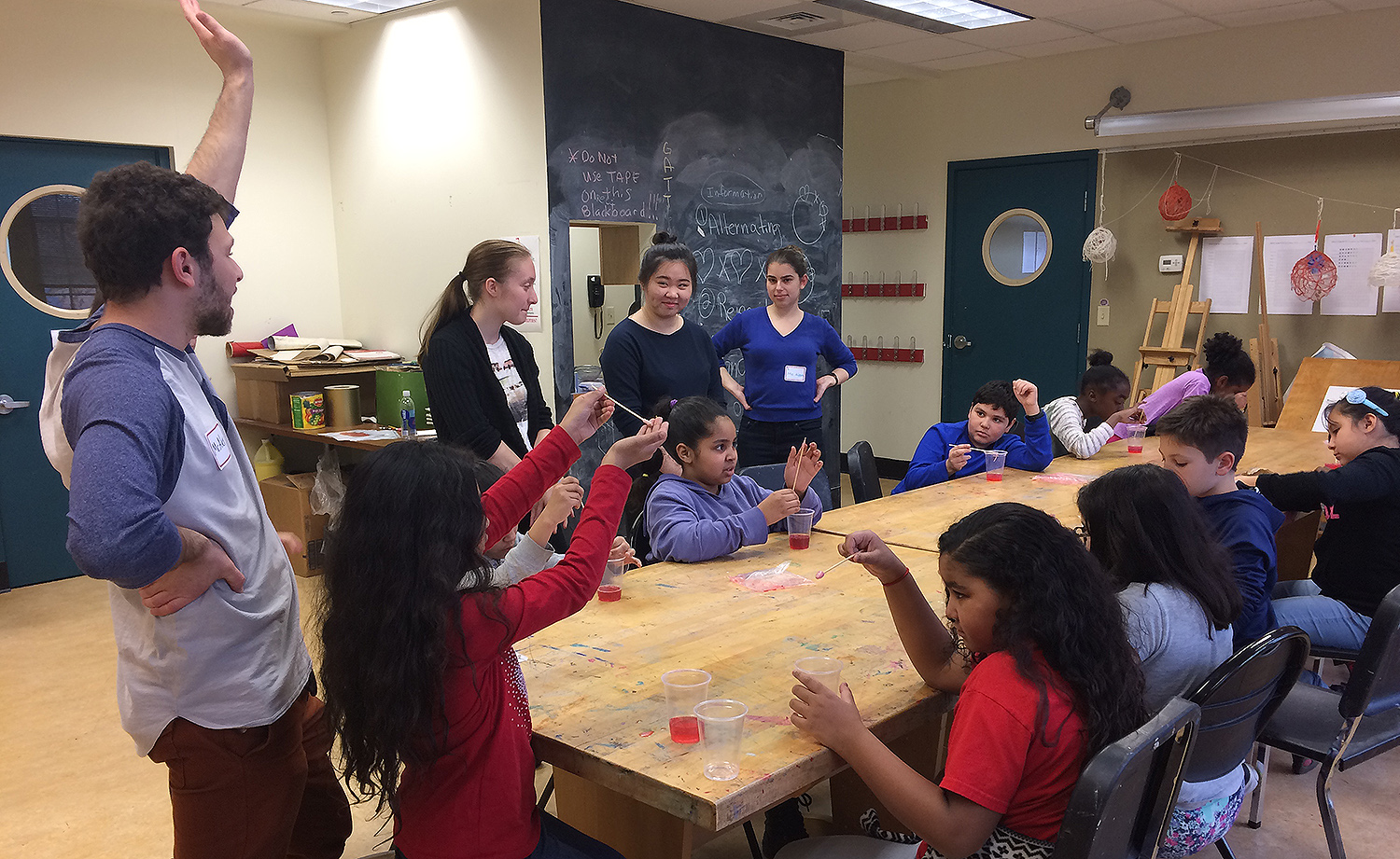 The Wesleyan students taught GSTLC's 1st-5th graders about basic molecular biology and then led them through a hands-on activity where the children extracted DNA from strawberries. 