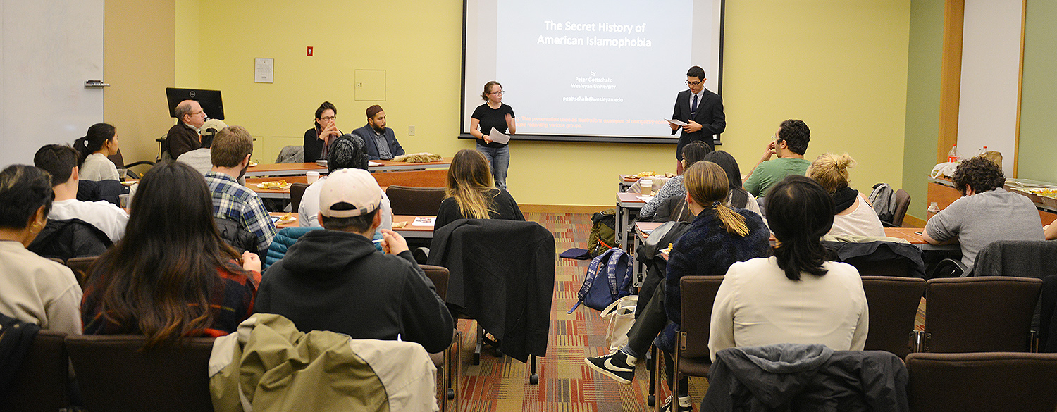 The event was moderated by Caroline Kravitz '19, at left, and Eunes Harun '20, at right. 