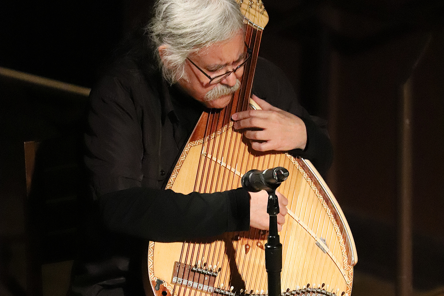 Composer Julian Kytasty, a Ukrainian descendant, performed on a Ukranian, string instrument known as a bandura.