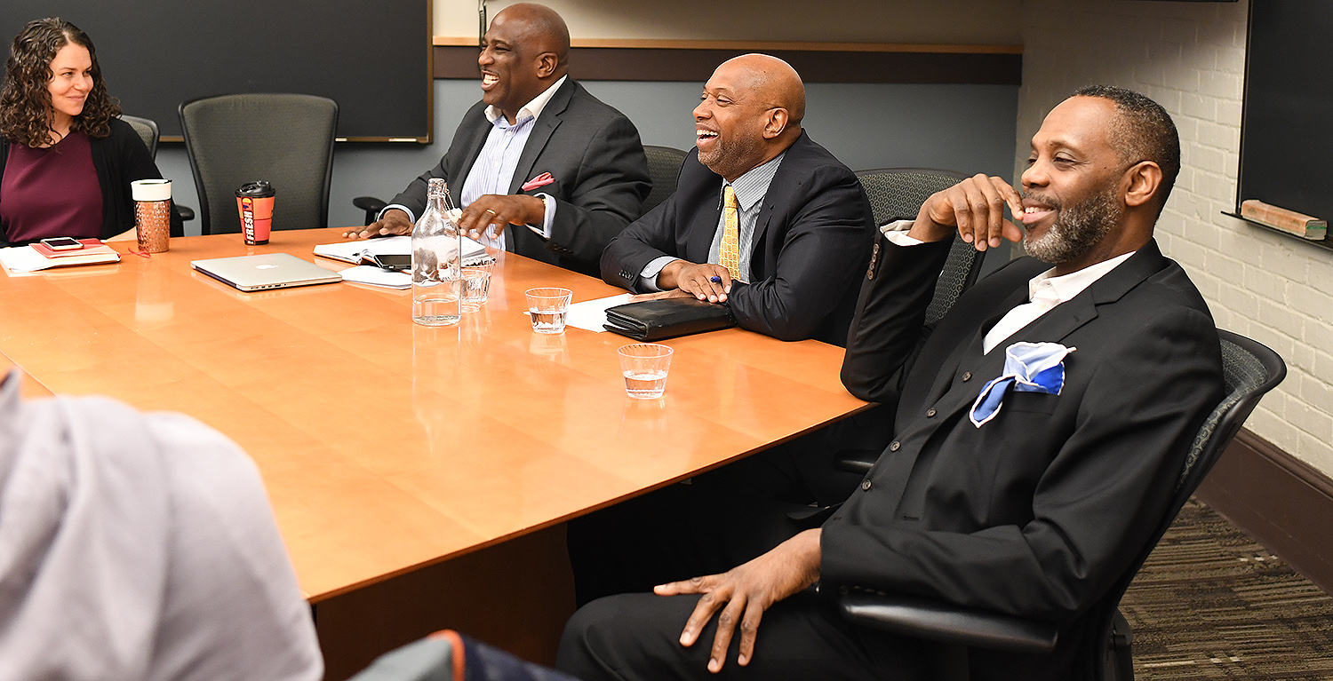 On Feb. 22, the Patricelli Center for Social Entrepreneurship welcomed three alumni back to campus to speak on "Wesleyan Black Male Achievement: Narratives of Power, Purpose and Resilience." The panel included Shawn Dove '84, John Johnson '82 and Marquis Lobban '85 and was held in conjunction with Black History Month.